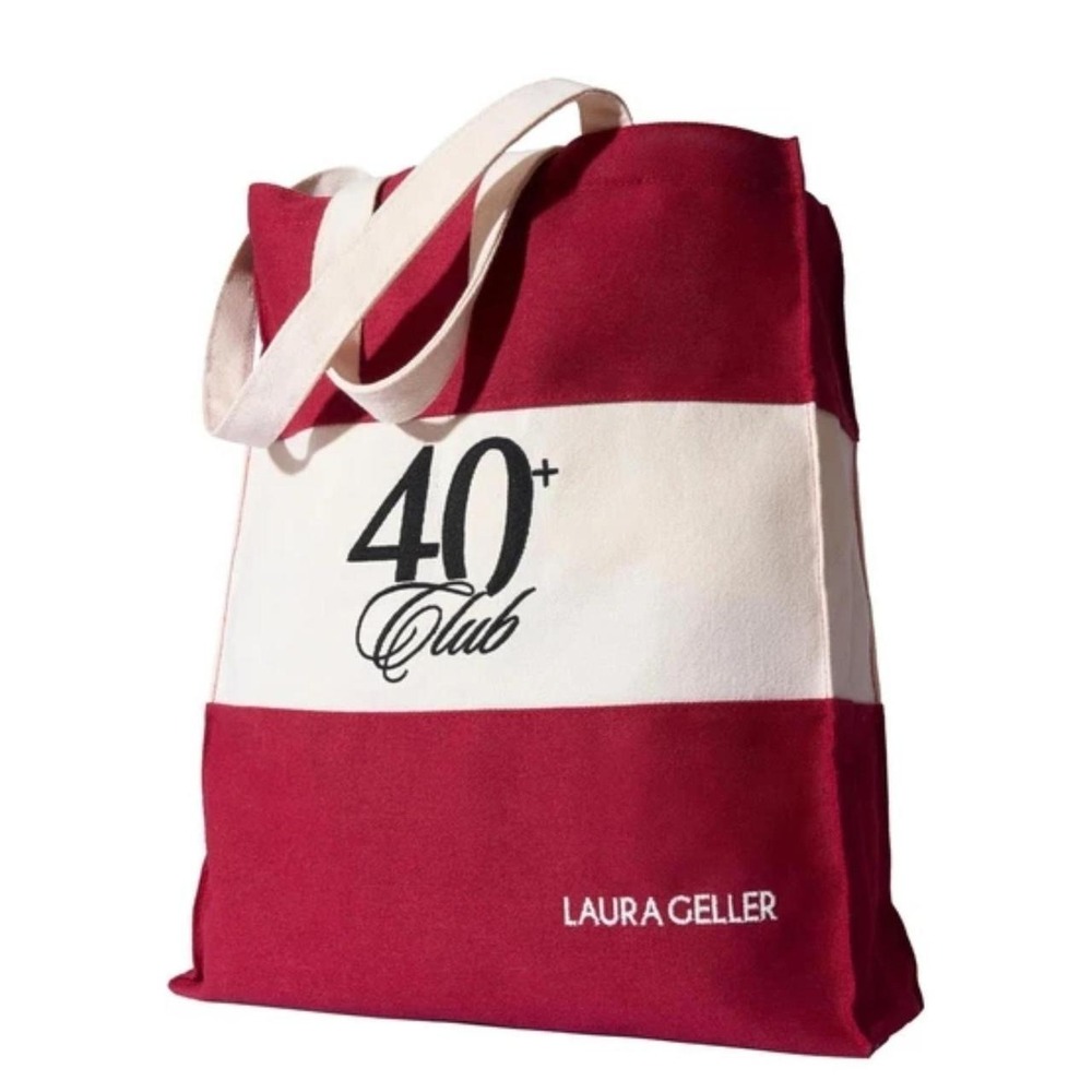 LAURA GELLER NEW YORK 40+ Club Canvas Oversized Tote Bag for Women  Cream &‎ Red
